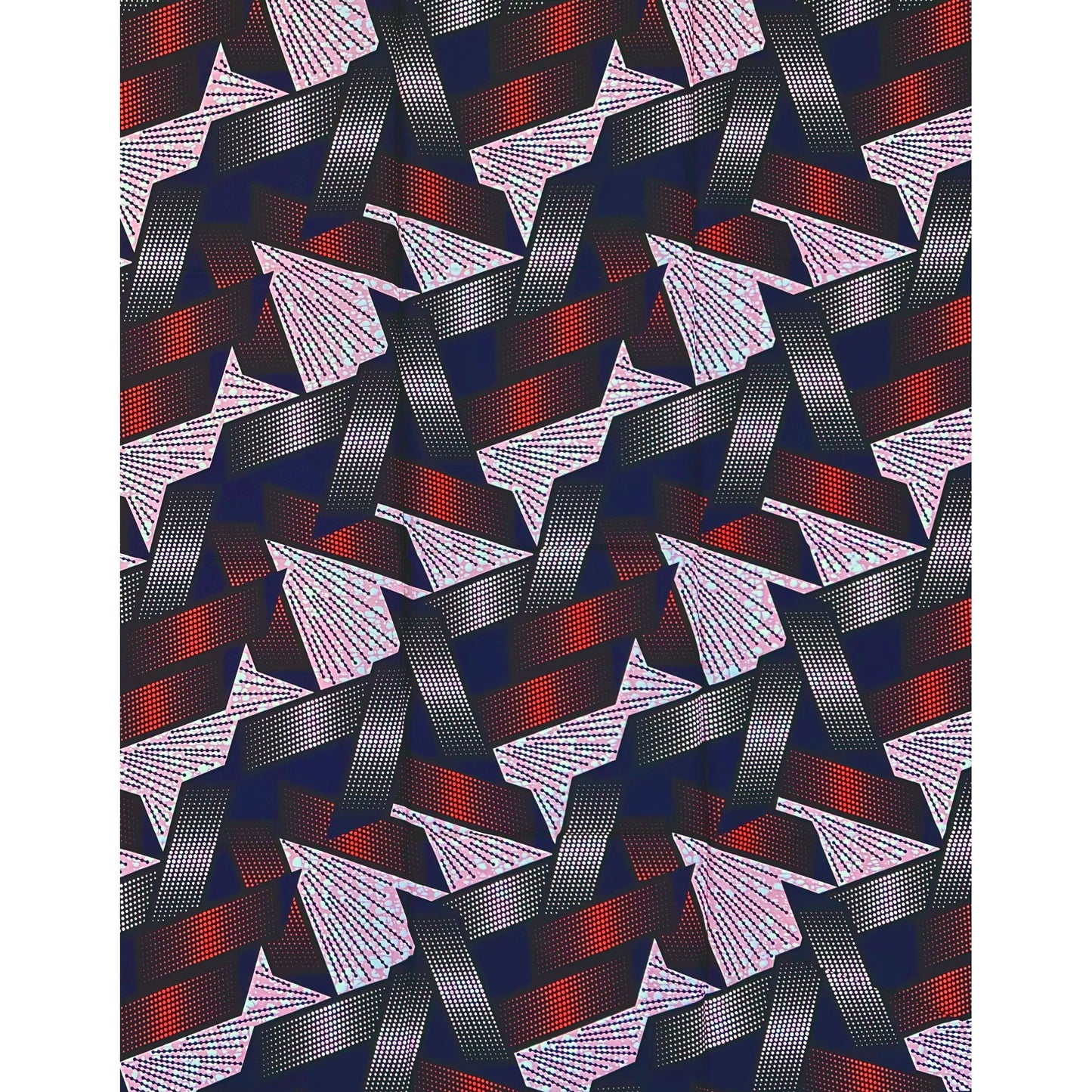 African Print Fabric/ Ankara - Blue, Red, Pink, Navy ‘Emem Vector' Design, 1 YARD