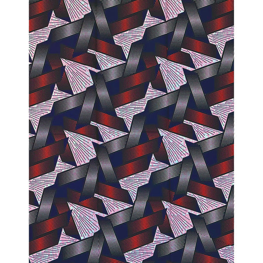 African Print Fabric/ Ankara - Blue, Red, Pink, Navy ‘Emem Vector' Design, 1 YARD