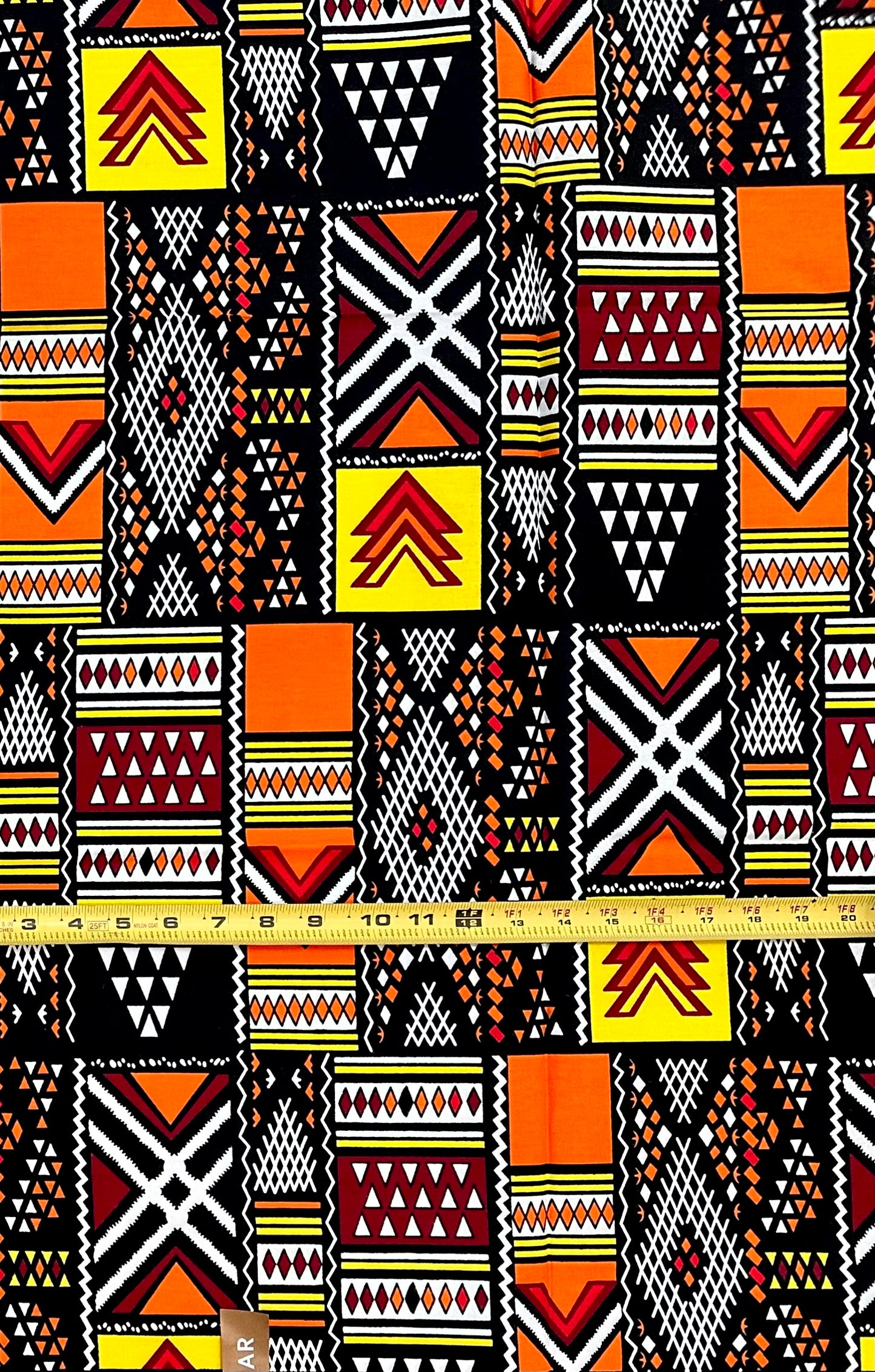 African Print Fabric/Ankara - Orange, Red, Black, Yellow "The Movement", 1 Yard