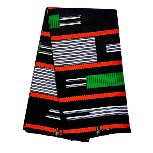 African Print Fabric/ Ankara - Black, White, Red/Orange, Green 'Never Forget Home' Design, YARD or WHOLESALE