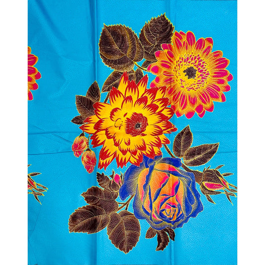 African Print Fabric/Ankara - Sky Blue, Pink, Red 'Epic Blooms' Design, YARD or WHOLESALE