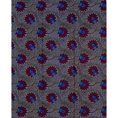 African Print Fabric/ Ankara - Blue, Brown, Red 'Madam No Small,’ 1 YARD