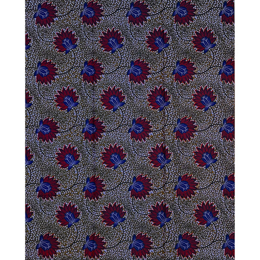 African Print Fabric/ Ankara - Blue, Brown, Red 'Madam No Small,’ 1 YARD