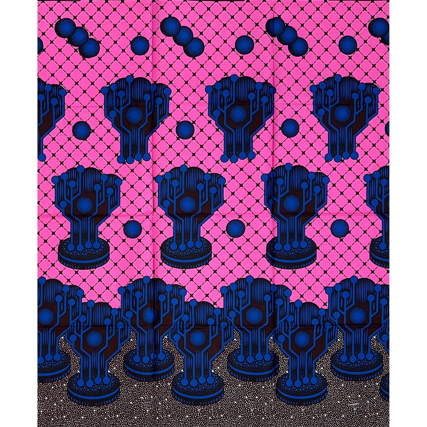 African Print Fabric/ Ankara - Pink, Blue ‘Electric Ascent' Design, YARD