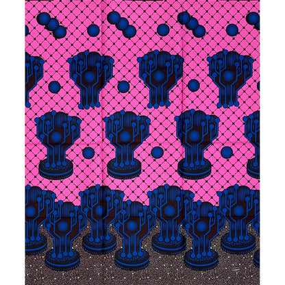 African Print Fabric/ Ankara - Pink, Blue ‘Electric Ascent' Design, YARD