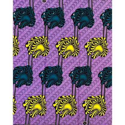 African Print Fabric/Ankara - Purple, Yellow, Green "Main Character Only" Design