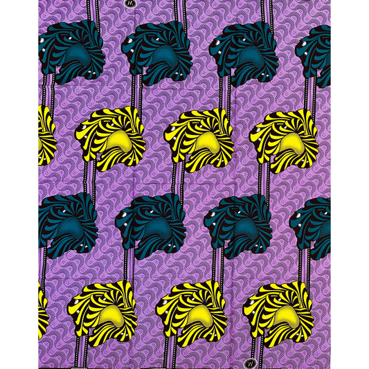 African Print Fabric/Ankara - Purple, Yellow, Green "Main Character Only" Design