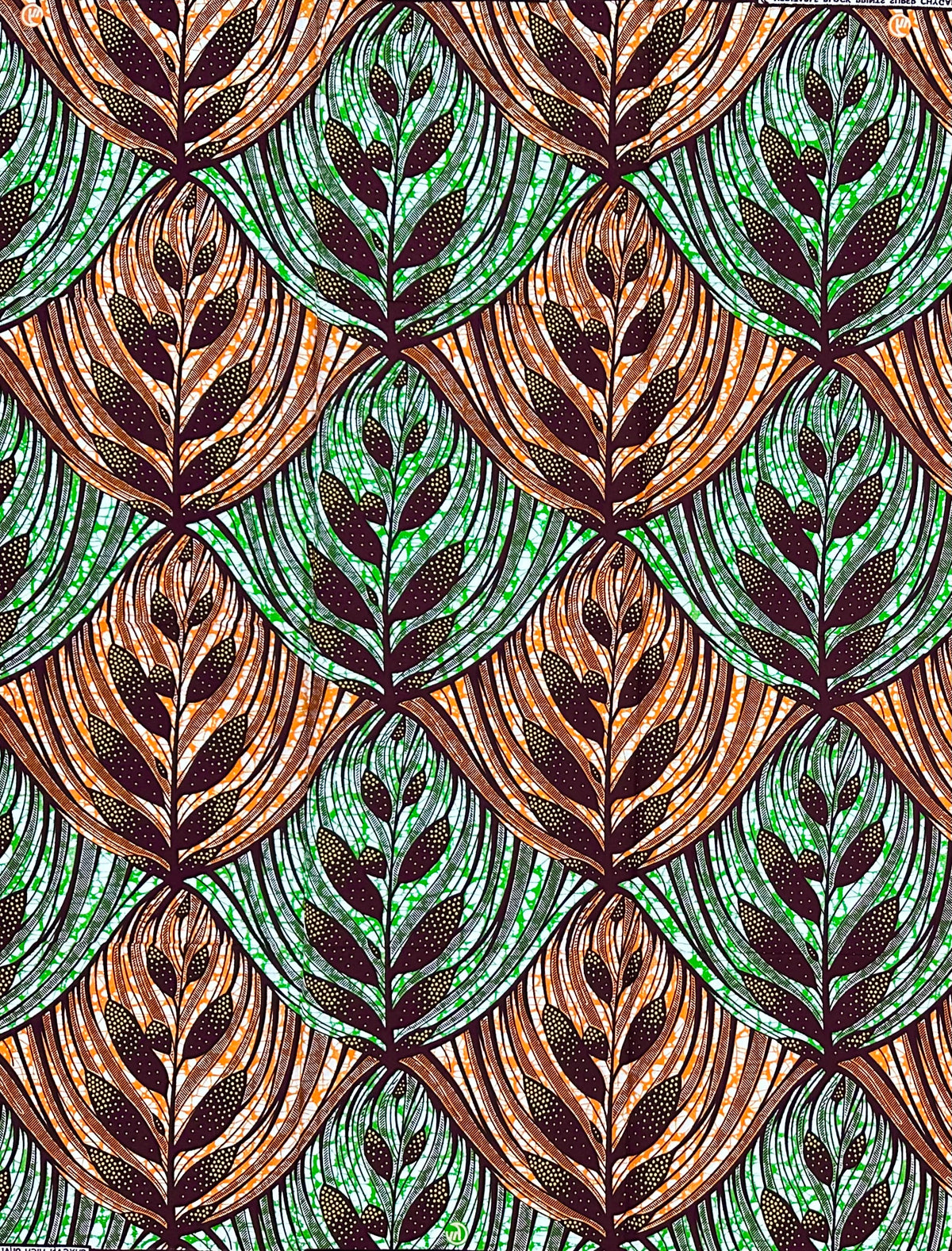 African Print Fabric/ Ankara - Orange, Green, Brown 'The Good Soil' Design