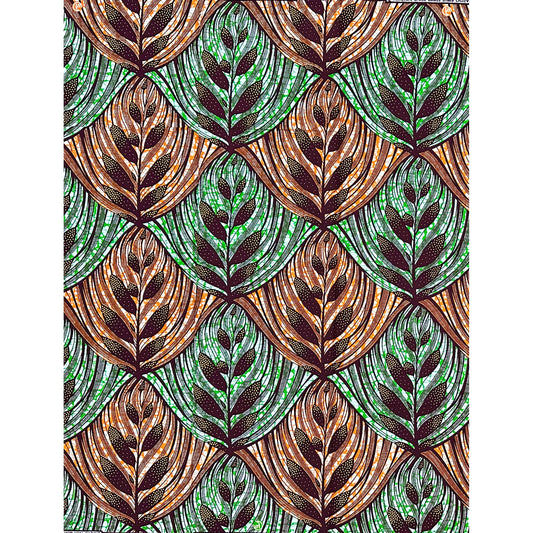 African Print Fabric/ Ankara - Orange, Green, Brown 'The Good Soil' Design