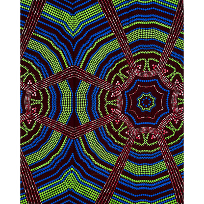 African Print Fabric/ Ankara - Blue, Red, Brown, Green ‘Orisa Pathways' Design, 1 YARD