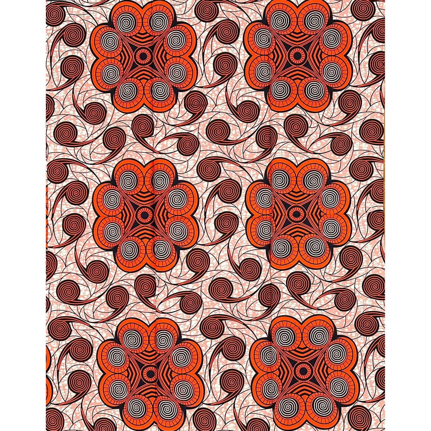 African Print Fabric/ Ankara - Orange, Pink 'Ọbara Bloom,' YARD
