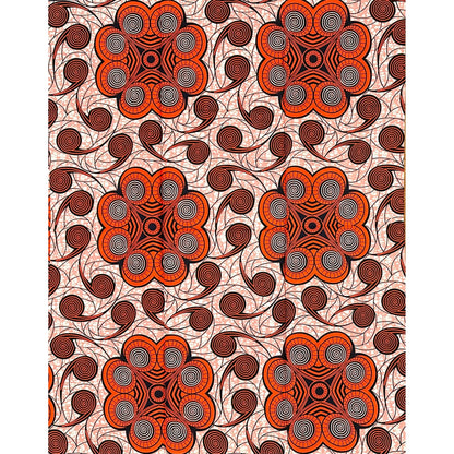 African Print Fabric/ Ankara - Orange, Pink 'Ọbara Bloom,' YARD