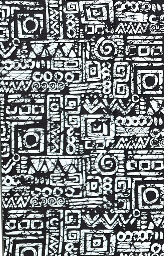 African Print Fabric/ Ankara - Black, White 'Marks Tell Stories' Design, YARD or WHOLESALE