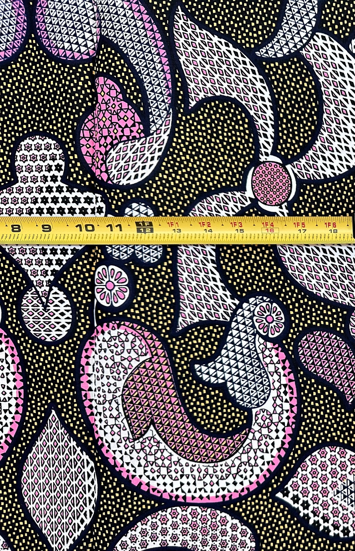African Print Fabric/ Ankara - Pink, Beige, Black “Midnight Manuscript', 1 YARD