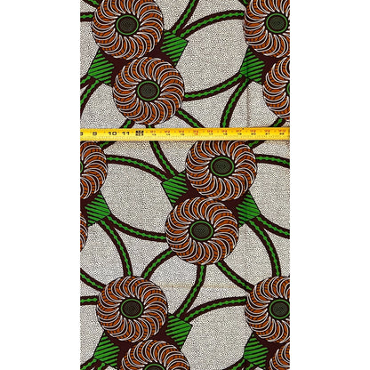 African Print Fabric/ Ankara - Green, Brown, Cream 'Closed Loop,’ 1 YARD
