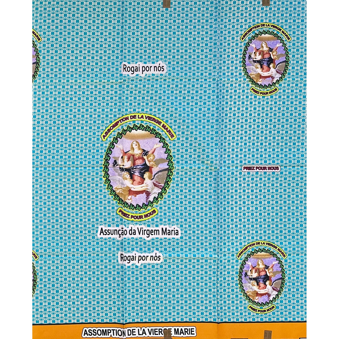 African Print Fabric/ Ankara - Blue, Yellow, Green, Marigold ‘Notre Dame de Cotonou' Design, 1 YARD