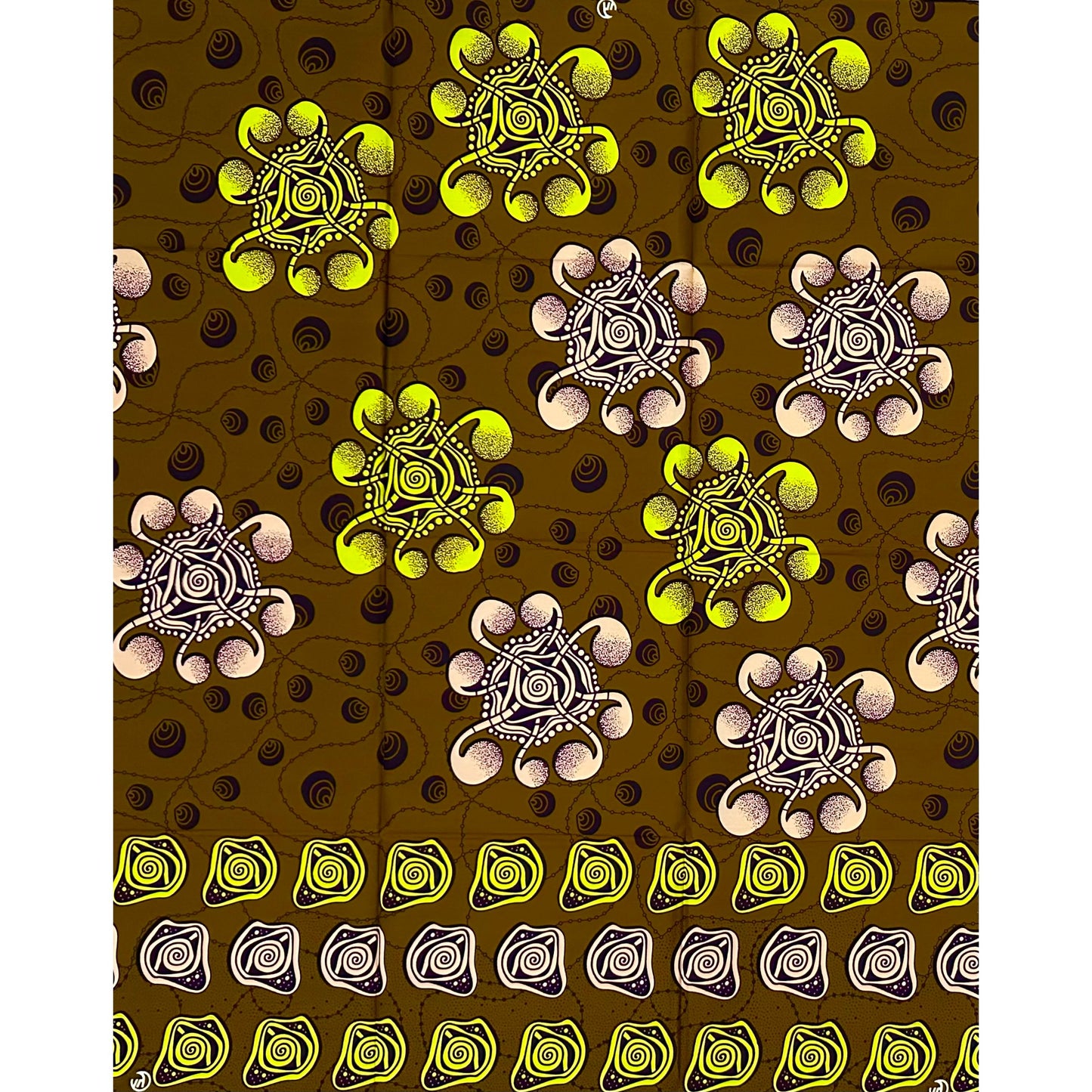 African Print Fabric/ Ankara - Brown, Beige, Yellow ‘King’s Signal' Design, 1 YARD