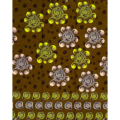 African Print Fabric/ Ankara - Brown, Beige, Yellow ‘King’s Signal' Design, 1 YARD