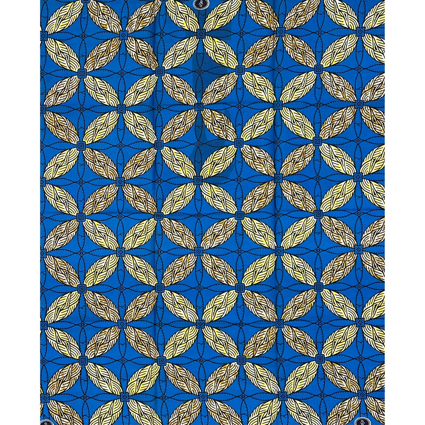 African Print Fabric/ Ankara - Blue, Brown, Yellow ‘Kalo Circuit' Design, 1 YARD