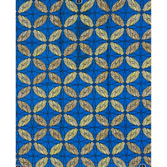 African Print Fabric/ Ankara - Blue, Brown, Yellow ‘Kalo Circuit' Design, 1 YARD