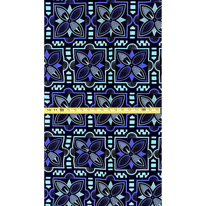 African Print Fabric/Ankara - Light Blue, Purple, Black 'The Gathering', YARD or WHOLESALE