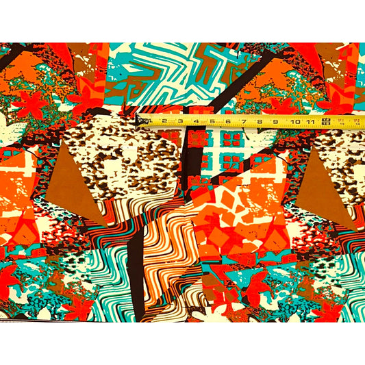 African Print Fabric/ Ankara - Orange, Teal, Brown ‘Festac Mosaic' Design, 2/3rd YARD