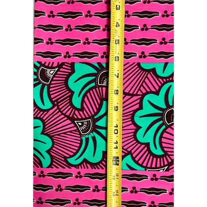 African Print Fabric/ Ankara - Green, Pink, Brown 'Jubilee Remix' Design