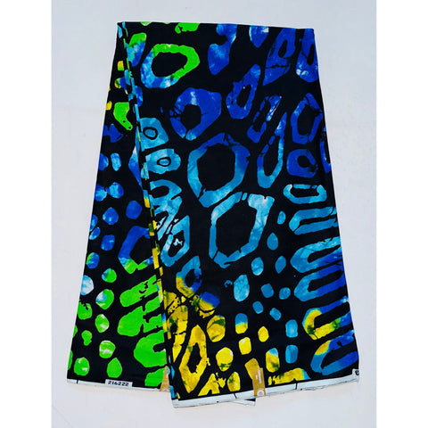 African Print Fabric/ Ankara - Green, Blue, Yellow, Black 'Bon Ibis’ YARD or WHOLESALE