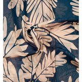 African Print, Chiffon Fabric - Black, Light Brown "Leaves of Darien", ~2 Yards