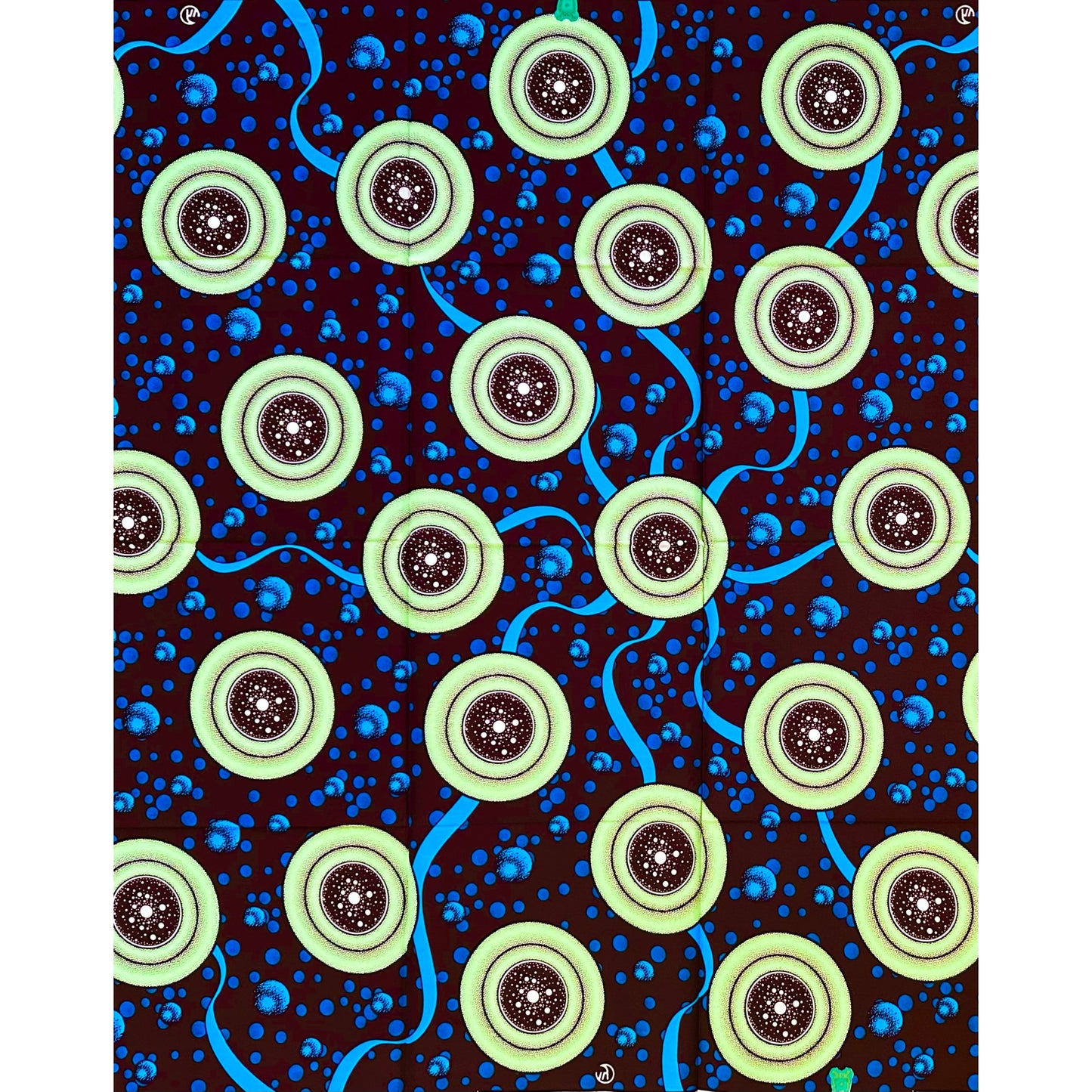 African Print Fabric/Ankara - Green, Blue, Brown "Living Energy" Design, 1 Yard