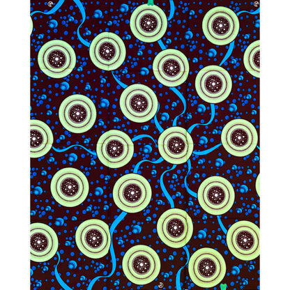 African Print Fabric/Ankara - Green, Blue, Brown "Living Energy" Design, 1 Yard