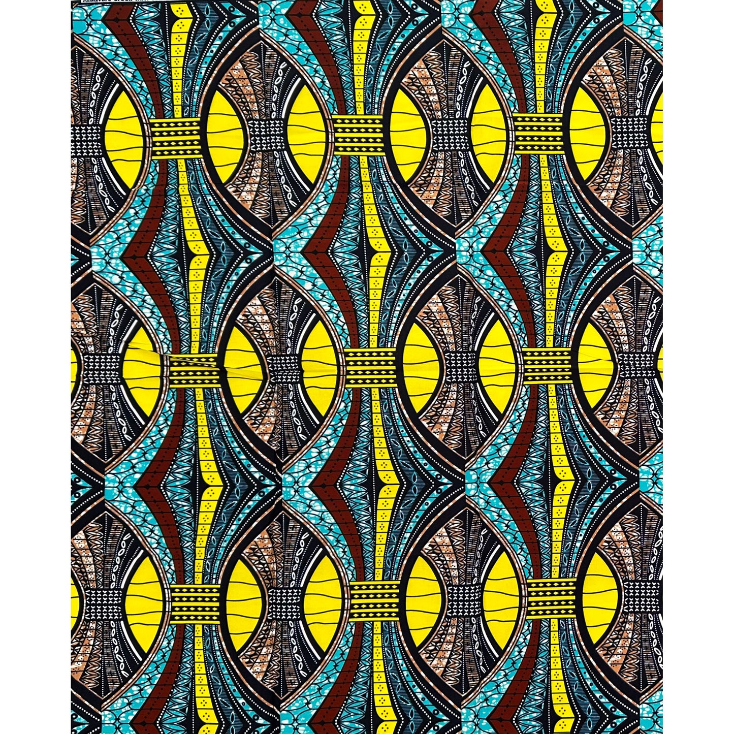 African Print Fabric/ Ankara - Blue, Yellow, Brown 'Built Different' Design