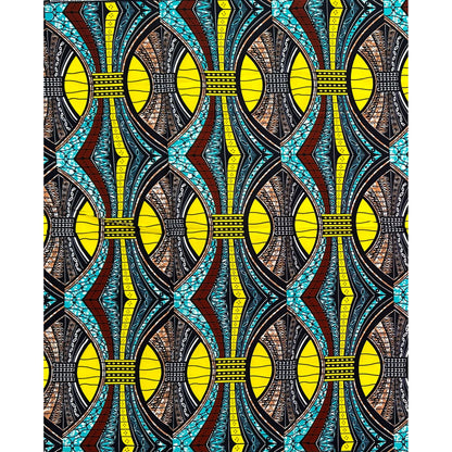African Print Fabric/ Ankara - Blue, Yellow, Brown 'Built Different' Design
