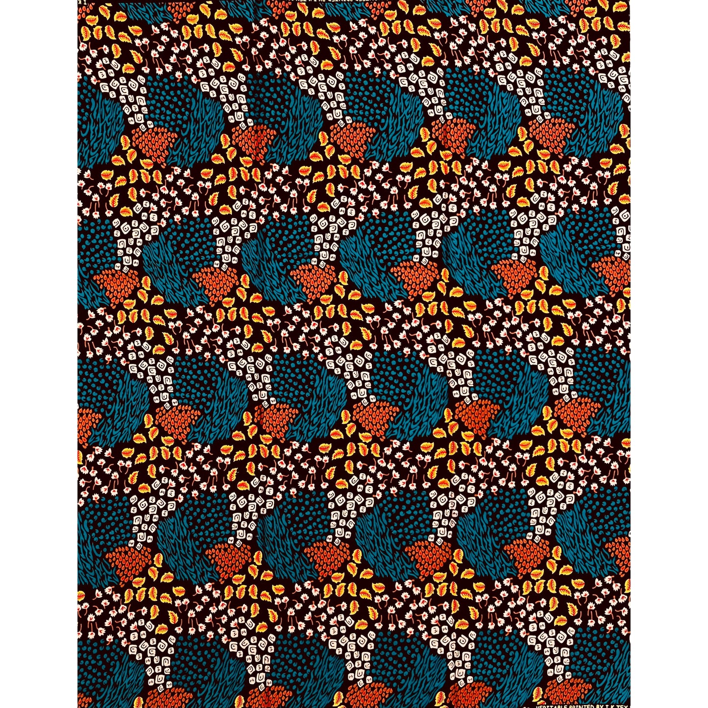 African Print Fabric/ Ankara -Teal, Brown, Yellow 'Wealth of Calabar', Per YARD or WHOLESALE