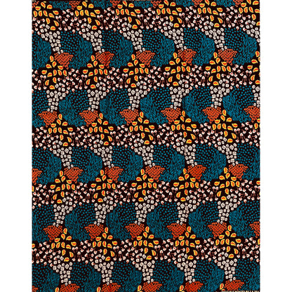 African Print Fabric/ Ankara -Teal, Brown, Yellow 'Wealth of Calabar', Per YARD or WHOLESALE