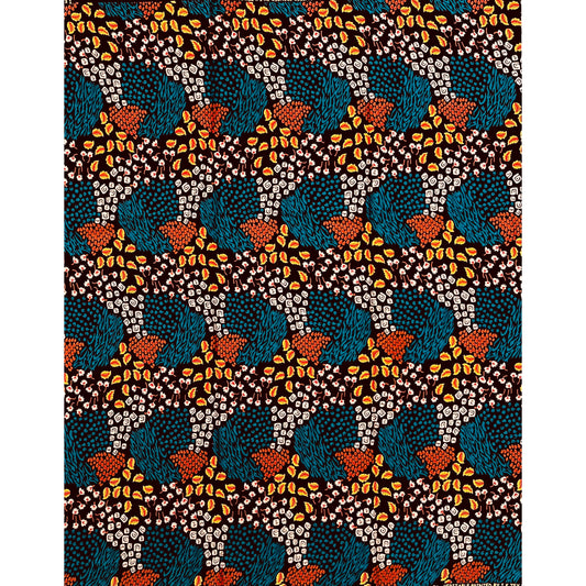 African Print Fabric/ Ankara -Teal, Brown, Yellow 'Wealth of Calabar', Per YARD or WHOLESALE