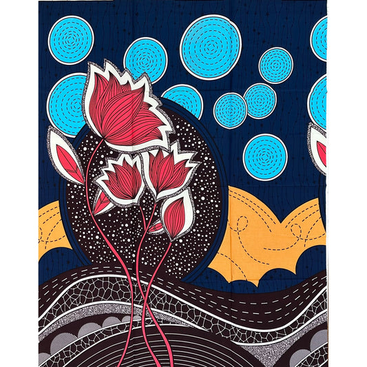 African Print Fabric/ Ankara - Blue, Brown, Pink, Apricot ‘Ini’s Blueprint' Design, YARD