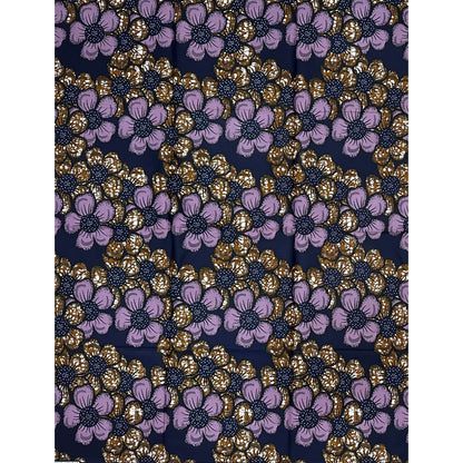 African Print Fabric/ Ankara - Purple, Blue, Brown "Desert Rock Flowers", 1 Yard