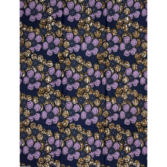 African Print Fabric/ Ankara - Purple, Blue, Brown "Desert Rock Flowers", 1 Yard