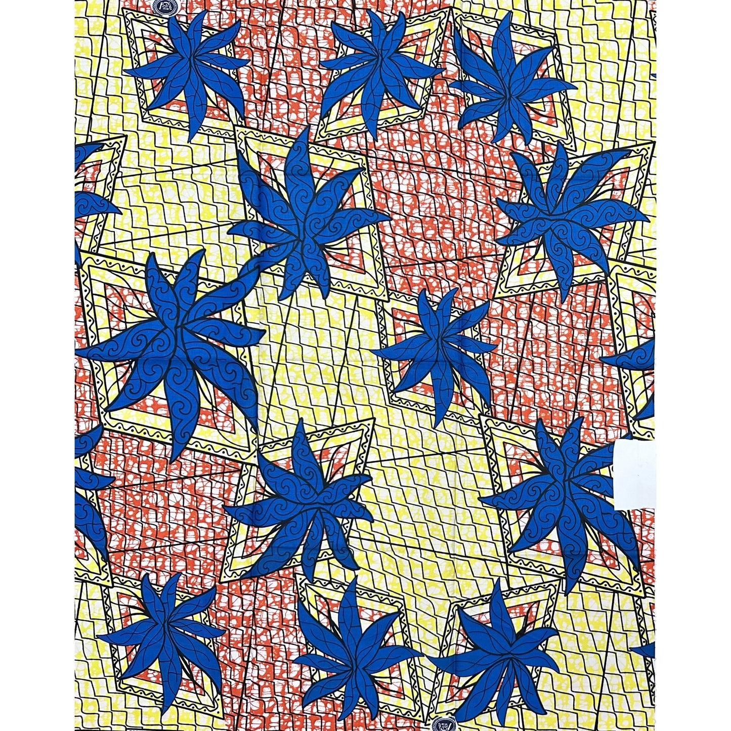 African Print Fabric/ Ankara - Blue, Sienna, Yellow 'Zaria Sunleaf', 11/12ths Yard