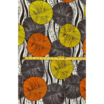 African Print Fabric/ Ankara - Orange, Yellow, Brown, Cream ‘Jioni Sunsong' Design, 1 YARD