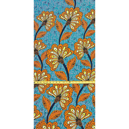 African Print Fabric/ Ankara - Turquoise, Orange, Yellow ‘Bright Side' Design, YARD or WHOLESALE