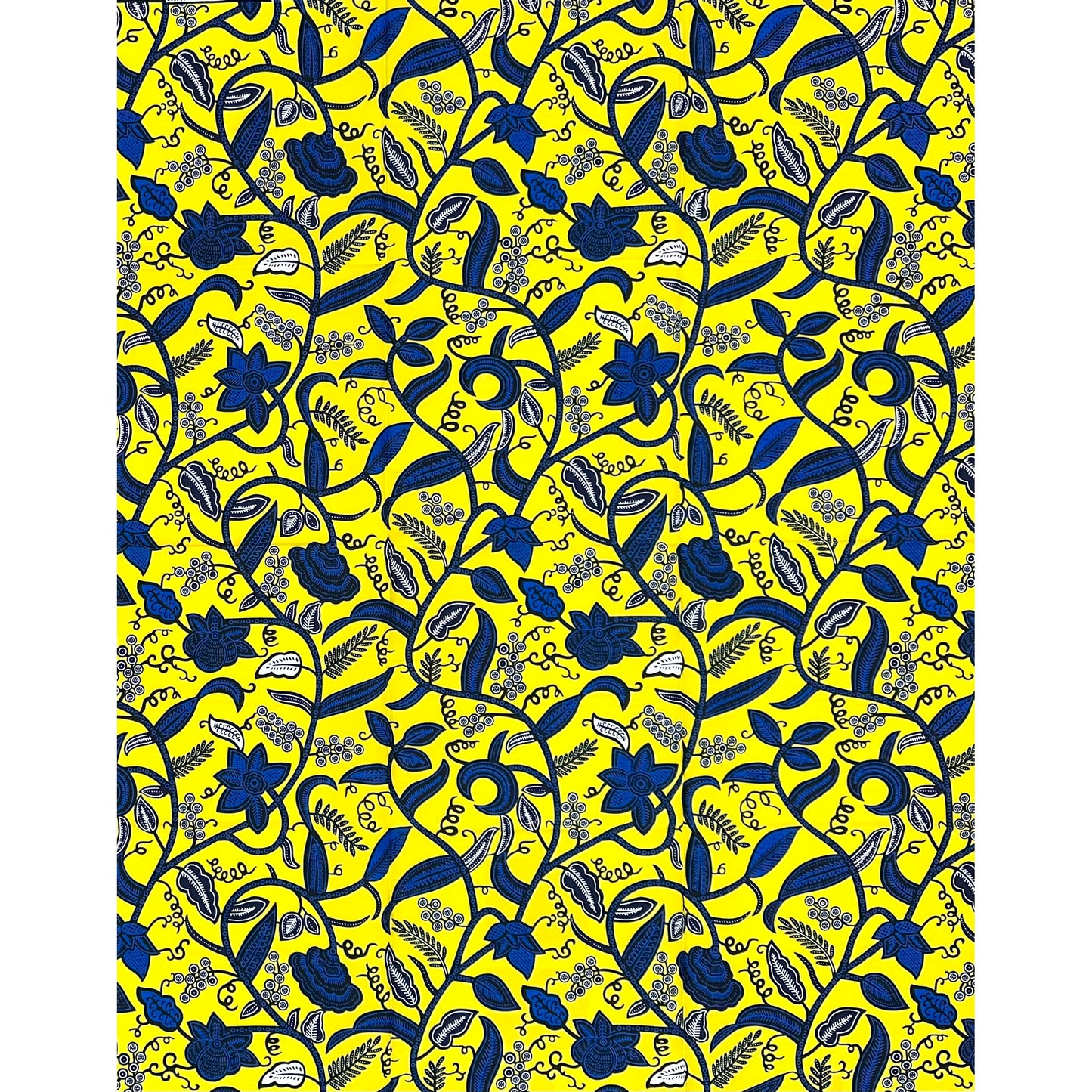 African Print Fabric/ Ankara - Yellow, Blue 'Ivy Crush,' 1 YARD