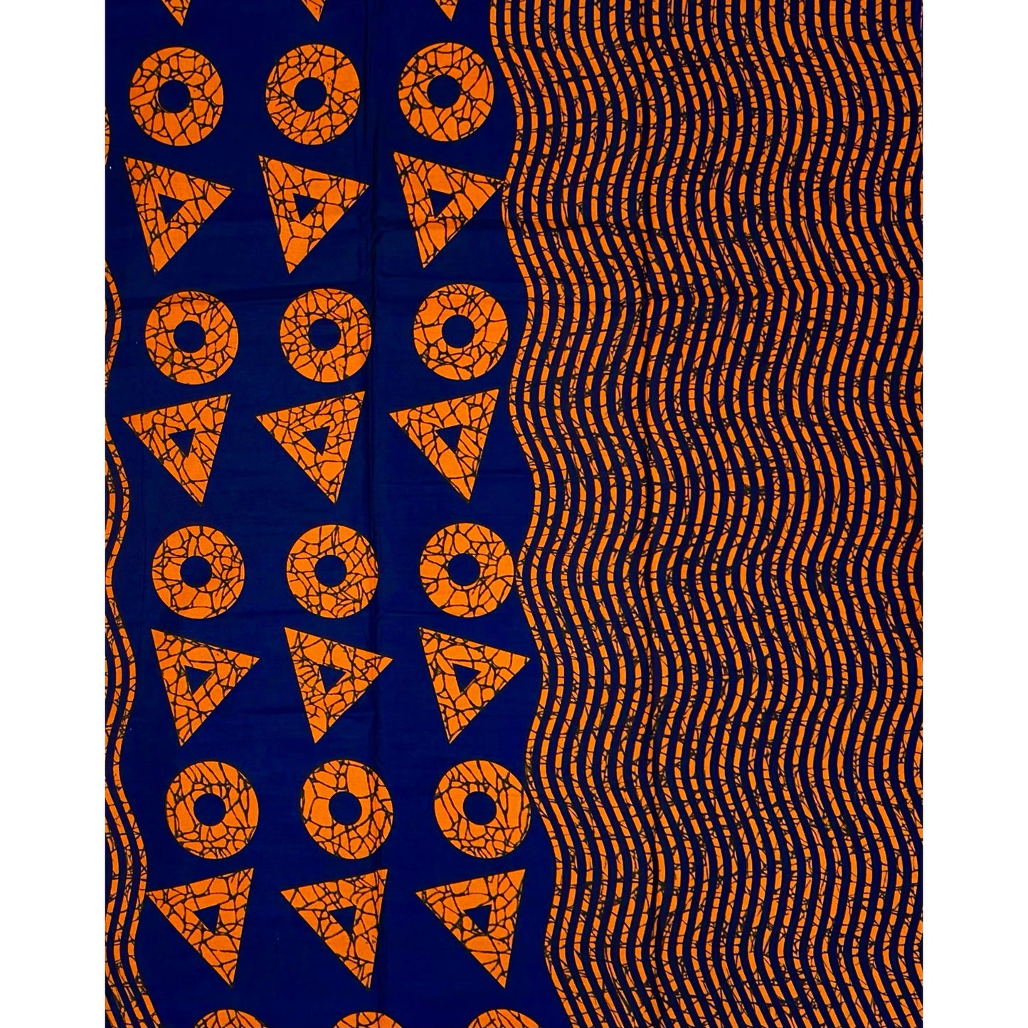 African Print Fabric/ Ankara - Blue, Orange 'Odan Rhythm', Per Yard or Wholesale