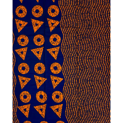 African Print Fabric/ Ankara - Blue, Orange 'Odan Rhythm', Per Yard or Wholesale