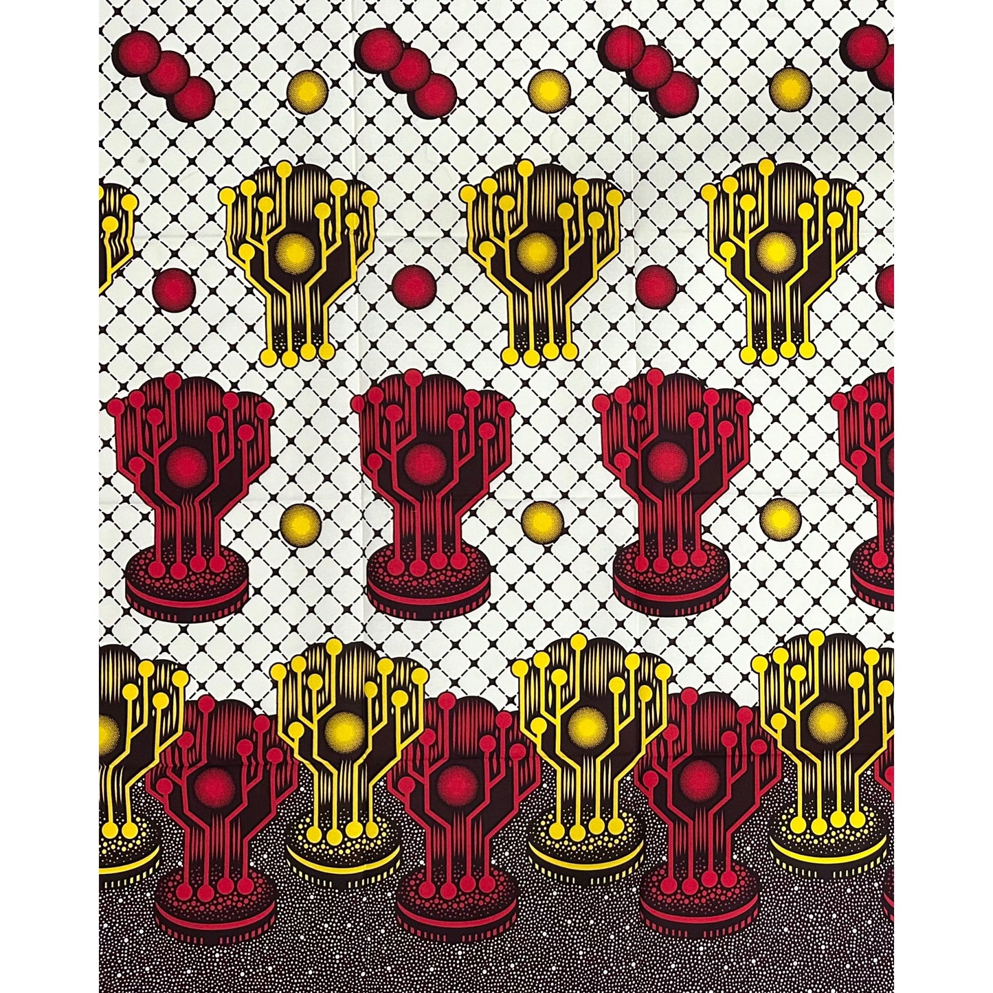 African Print Fabric/ Ankara - Red, Yellow, Cream ‘Solar Ascent' Design, YARD