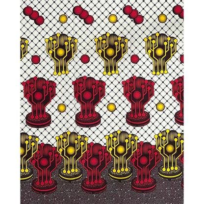 African Print Fabric/ Ankara - Red, Yellow, Cream ‘Solar Ascent' Design, YARD