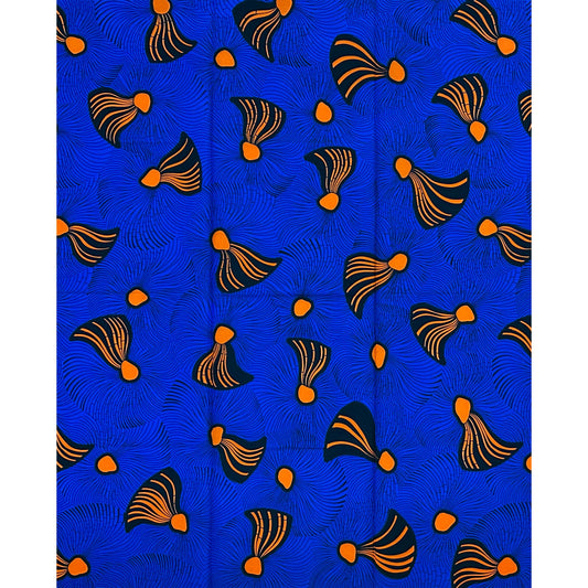 African Print Fabric/ Ankara - Blue, Orange ‘Carpe Diem', 1YARD
