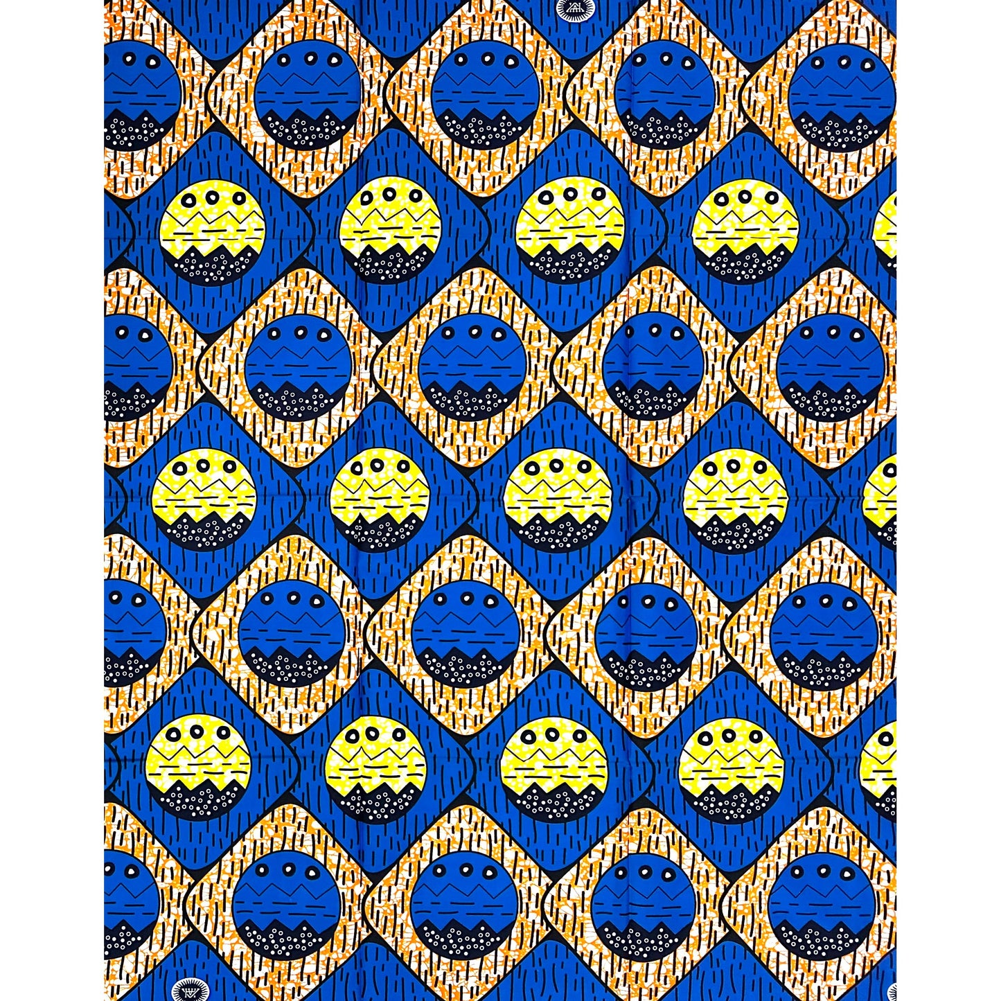 African Print Fabric/ Ankara - Blue, Yellow, Orange ‘Ọnwa Duo' Design, 1 YARD
