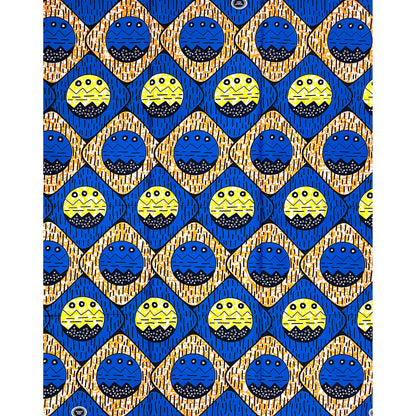 African Print Fabric/ Ankara - Blue, Yellow, Orange ‘Ọnwa Duo' Design, 1 YARD